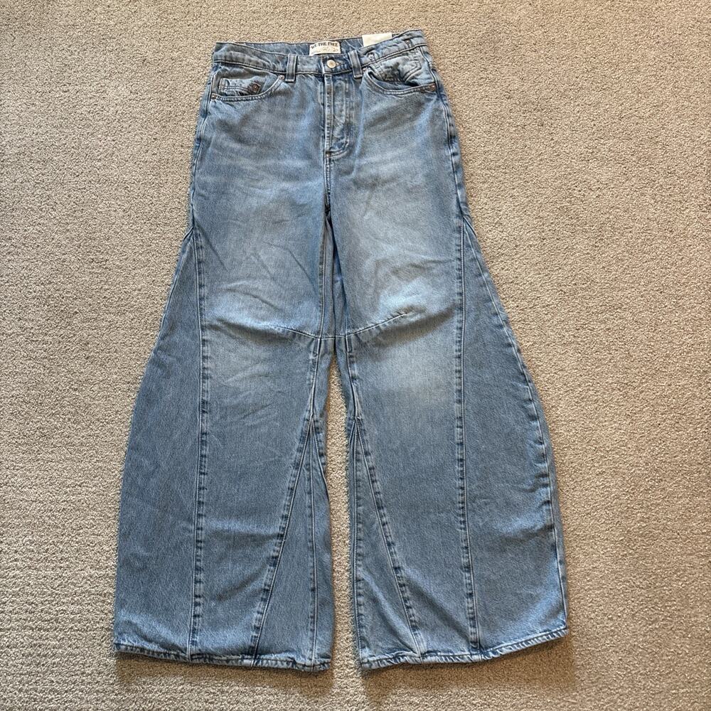We The Free People Eden Slouchy Wide Baggy Barrel Jeans Women 25 Blue Button Fly